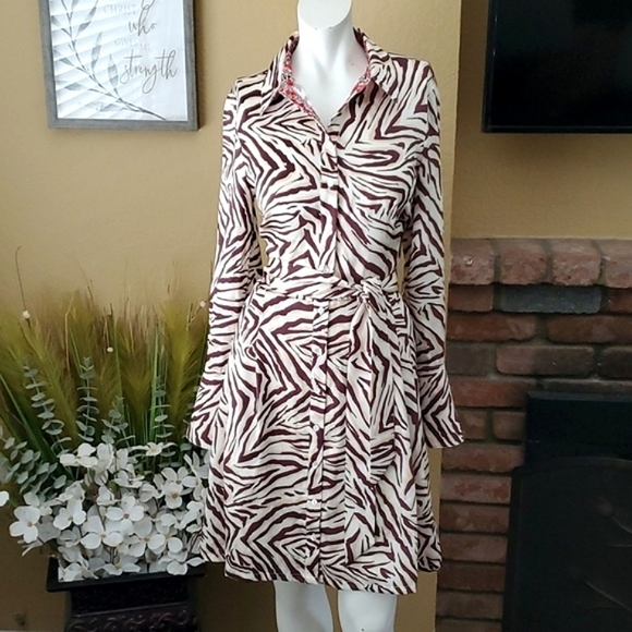 🆕️ Julie Brown Rizzo Animal Print Long Sleeve Button Down Dress SIZE: 4 - Picture 8 of 16